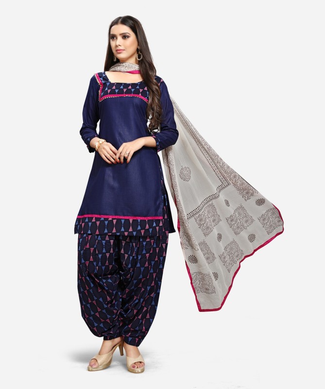 EthnicJunction Cotton Linen Blend Printed Salwar Suit Material(Unstitched)