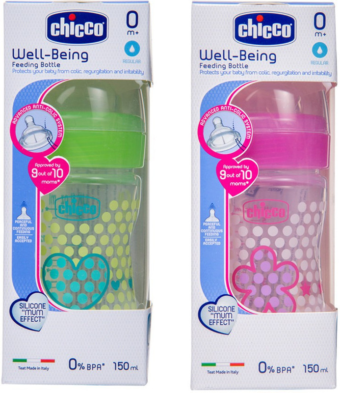 Chicco Wellbeing Feeding Bottle - 150 ml(Multicolor)