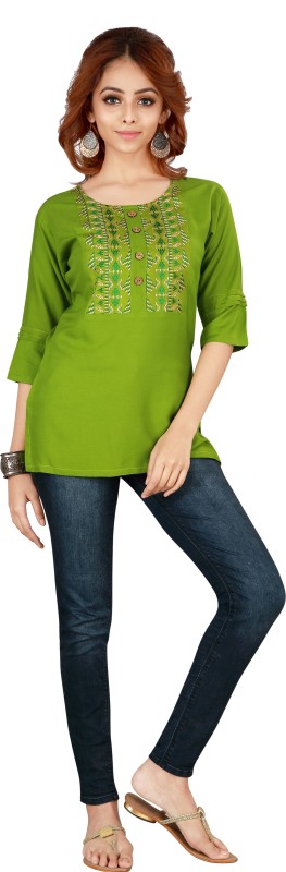 Janashree Fashion Women Embroidered Straight Kurta(Green)