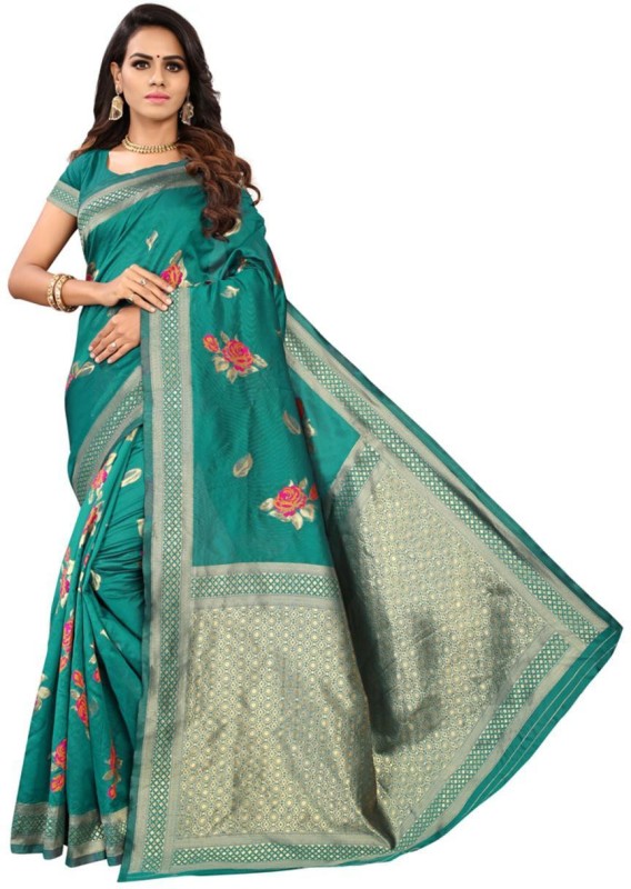 kapadiya fab Floral Print Banarasi Pure Silk Saree(Green)