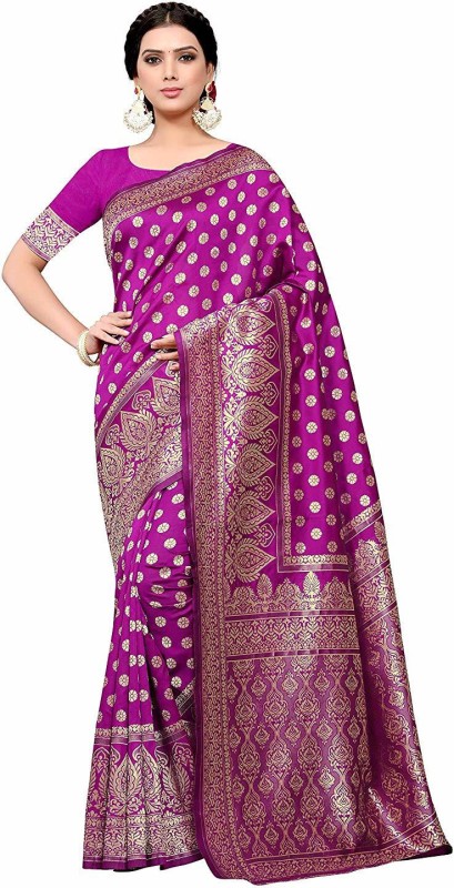 Vardan Ethnic Woven Banarasi Silk Blend Saree(Purple)