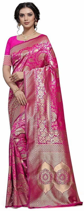 Vardan Ethnic Woven Banarasi Silk Blend Saree(Pink)