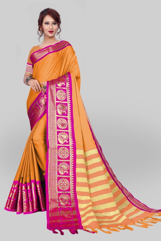 EXONIC Embroidered Bollywood Cotton Silk Saree(Multicolor)