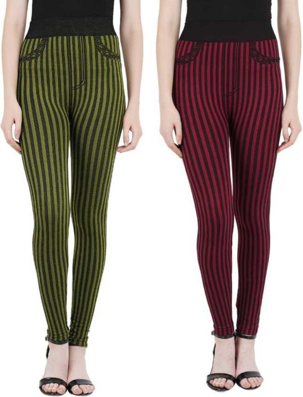 Icable Striped Women Red, Green Tights