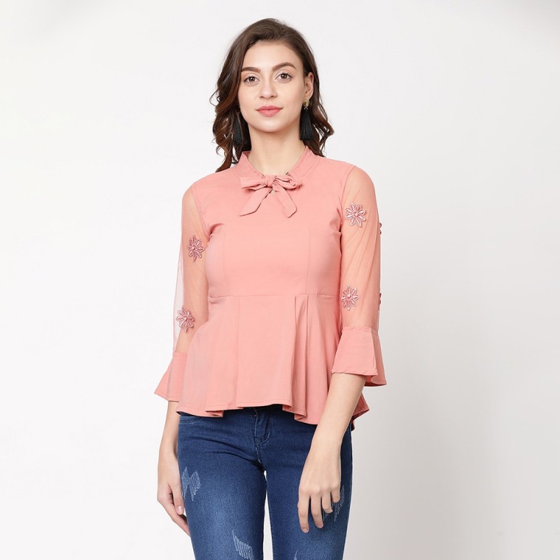 V2 Retail Limited Casual Bell Sleeve Solid Women Orange Top