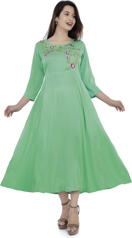 tom & top Casual Embroidered, Solid Women Kurti(Light Green)