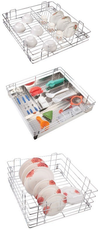 Brilliant Stainless Steel Modular kitchen basket 15x20 inch ( W x D ) storage basket Storage Basket(Pack of 3)