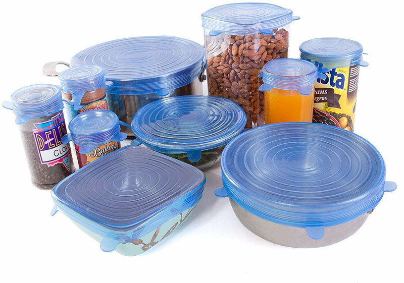 HM EVOTEK Transparent Silicone Stretch Dishwasher, Microwave and Freezer Safe Lids K4 2.6 inch, 3.8 inch, 4.5 inch, 5.7 inch, 6.5 inch, 8.3 inch Lid Set, Pack of 6(Silicone)