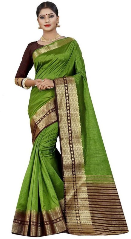 Khodaldham Fashion Woven Kanjivaram Satin Blend Saree(Green)