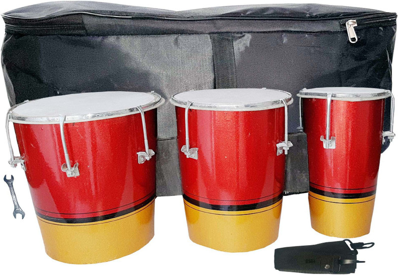 GT manufacturers Red Yellow 3Set Bongo With Full kit Wooden Bongo(20 cm, 16 cm, 12 cm)