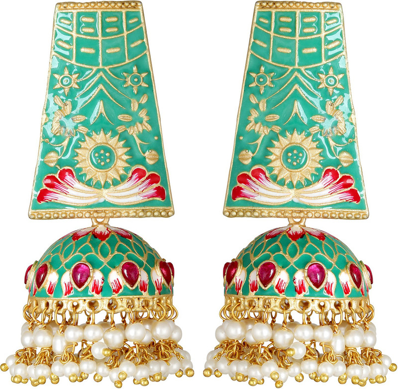 Peora Peora Designer Traditional Gold Plated Green Enamel