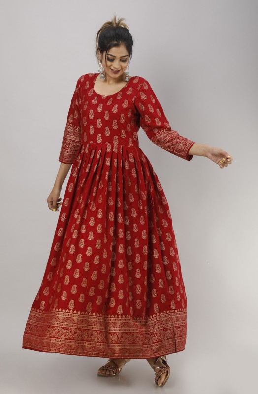 Surhi Women Textured Anarkali Kurta(Maroon)