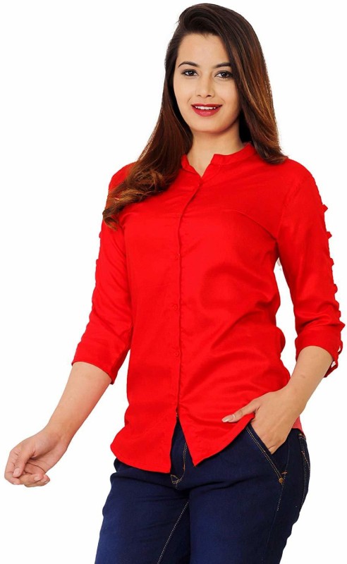 silkova Casual Cutout Sleeve Solid Women Red Top