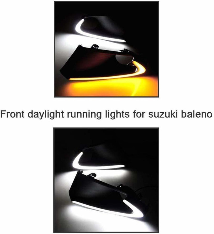 PRTEK Daytime Running Light Led Drl White for Fog Light With Yellow Turn Signal for Suzuki Baleno (Set Of 2 with complete wiring) Car Reflector Light(Red)