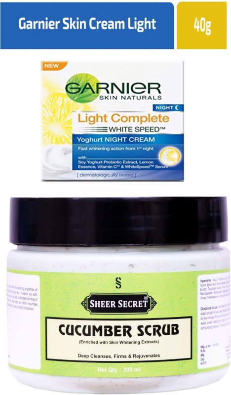 Sheer Secret Cucumber Scrub 300ml and Garnier Light Complete White Speed Yoghurt...
