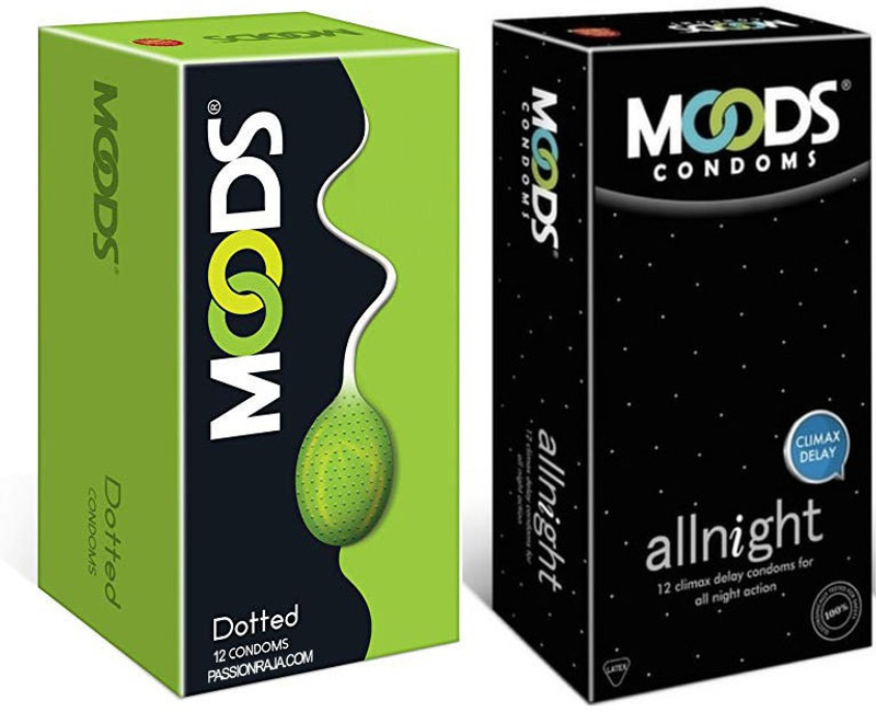 MOODS Dotted 12s Refreshed Edition + All Night 12s (24 Condoms) Combo Condom(Set of 2, 24 Sheets)