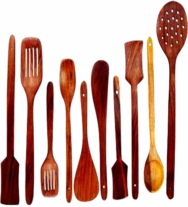 NABIL CREATION Cooking Spoon Set of 10 Pc,Wooden Spatula for Cooking/Serving/Spatula,Kitchen Spoon/Spatula Set for Cooking (Brown, Wood) Wooden Cutlery Set(Pack of 10)