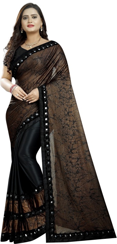 Pristive Printed, Embellished Bollywood Lycra Blend Saree(Black)