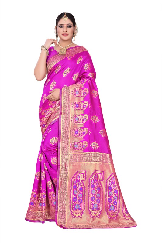 Cartyshop Self Design, Woven, Solid Banarasi Silk Blend, Jacquard, Pure Silk, Art...