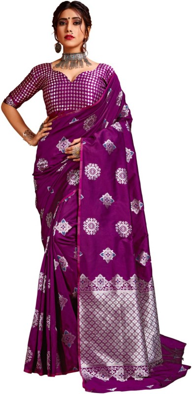 SHIKSHU POINT Printed, Woven Fashion Jacquard Saree(Purple)