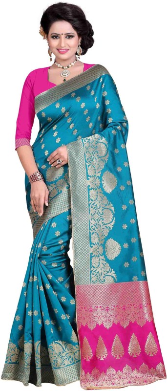 Vardan Woven Banarasi Silk Blend Saree(Blue)