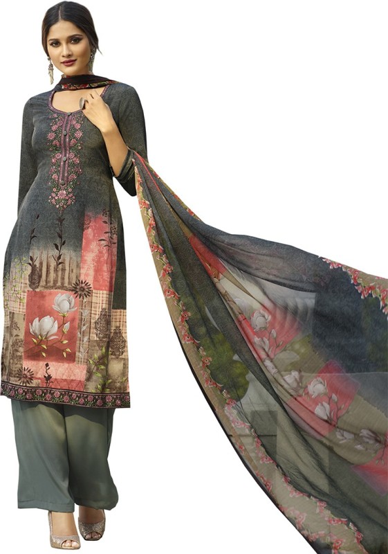 Vishwam Crepe Floral Print, Embroidered Salwar Suit Material(Unstitched)