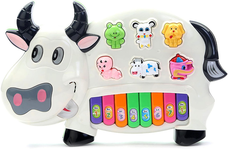 Toyvala Cow Piano with Real Animal Sound, Flashes lights & Sound(Multicolor)