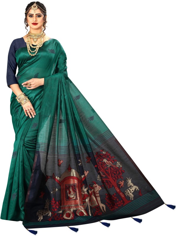 Being Banarasi Self Design, Woven, Embellished, Solid Banarasi Jacquard, Cotton Silk Saree(Dark...