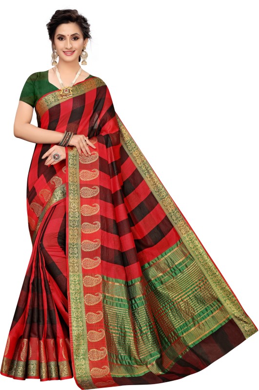 PAGAZO Woven Bollywood Cotton Silk Saree(Red)