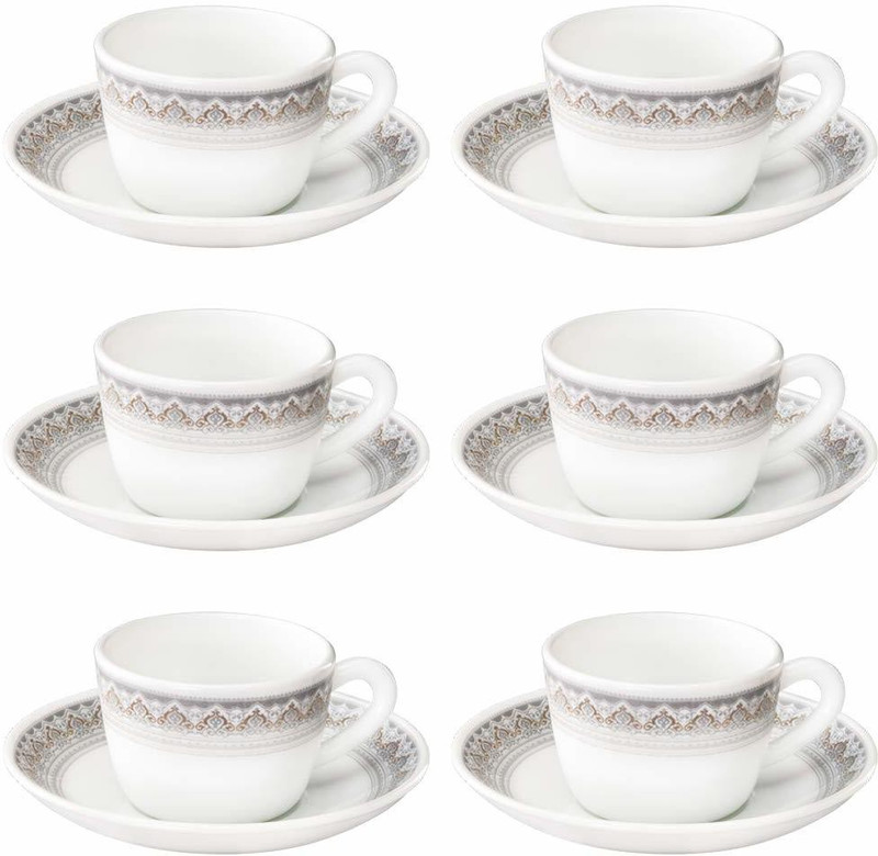 Larah by Borosil Pack of 12 Opalware Helena(White, Cup and Saucer Set)