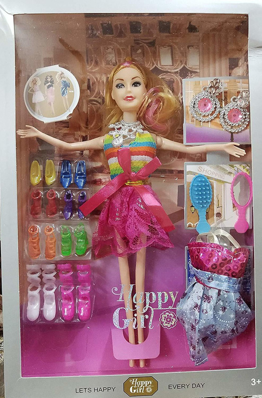 ExaltedCollection Fashion Doll House Set with 8 Pair of Footwear, Earnings, Hair Brush, Hand Mirror, & 1 Set of Fashion Dress(Multicolor)