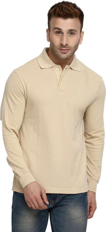 CHKOKKO Solid Men Polo Neck Beige T-Shirt CHKOKKO Solid Men Polo Neck Beige T-Shirt