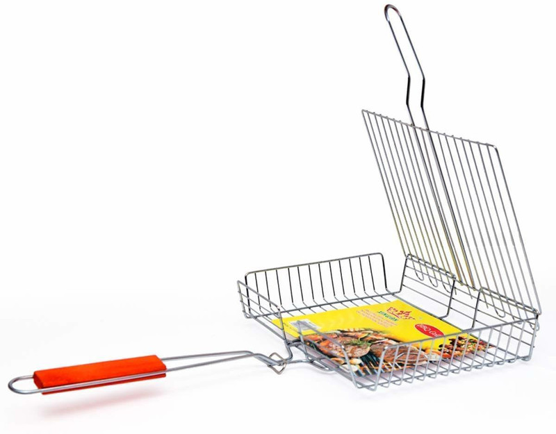 Onprix Folding BBQ Grill Vegetable Basket Non-Stick Rectangle Grilling 1 kg Roaster(Silver)