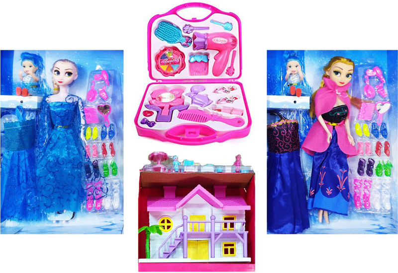 poksi AANA DOLL ELSA DOLL, BEAUTY KIT, DOLL HOUSE COMBO(Multicolor)