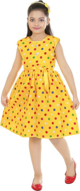 BNB Creations Girls Midi/Knee Length Party Dress(Yellow, Sleeveless)