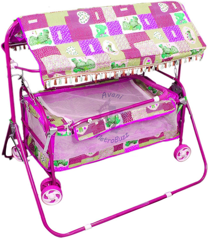 Avani MetroBuzz Baby Pink Crib with Cradle Pink(Pink)