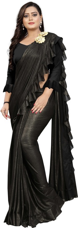 AAENA Embellished Bollywood Lycra Blend Saree(Black)