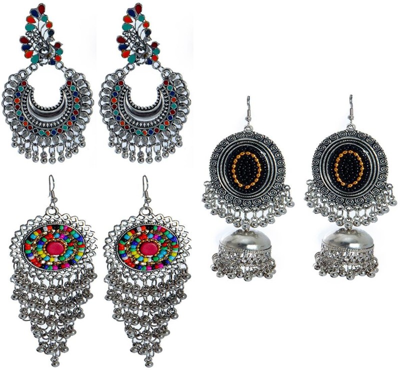 Oxidized Heaven Designer Trendy Afghani Kashmiri Tribal Ghungroo Chandbali Oxidised Jhumki Long...