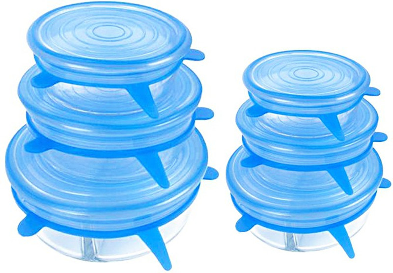 Shopper52 Silicone Stretchable Lids Flexible Covers for Rectangle Round Square - Bowls Dishes Plates Food Fresh Saver Cover 8 inch Lid Set, Pack of 6(Silicone)