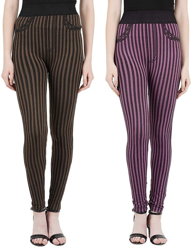 Icable Striped Women Brown, Pink Tights