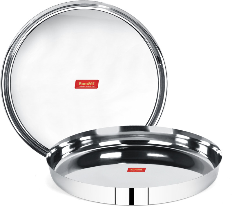 Sumeet 22 Gauge Stainless Steel Traditional Dinner Plate / Thali 30.7Cm (2.5Ltr) - set of 2pc Dinner Plate(Pack of 2)