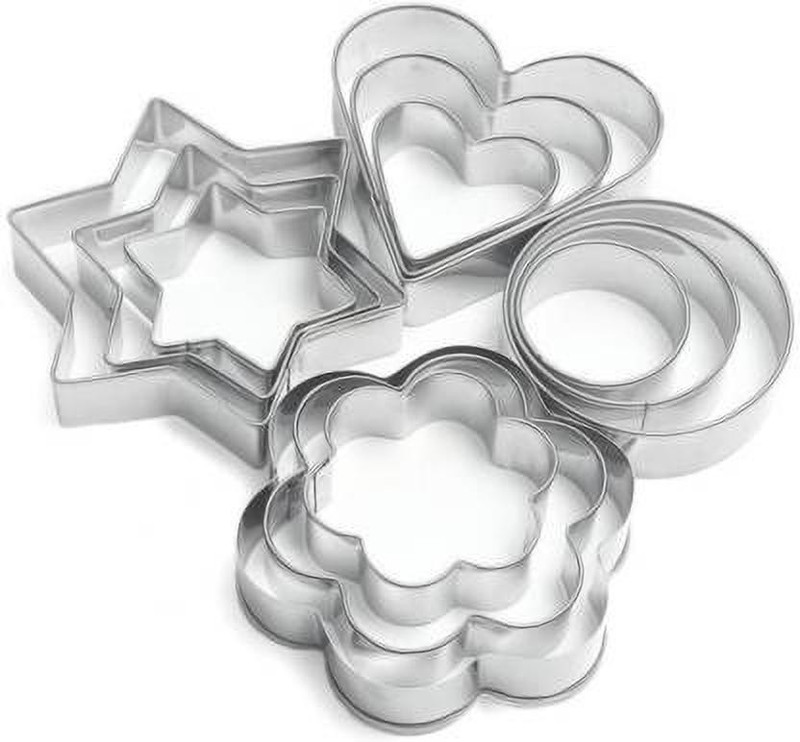 ALPHA CREATION 12Pcs Set of Stainless Steel Cookie Cutters Heart Flower Round Star Shapes Biscuit Mold Cookie Cutter (Pack of 12) Cookie Cutter(Pack of 12)