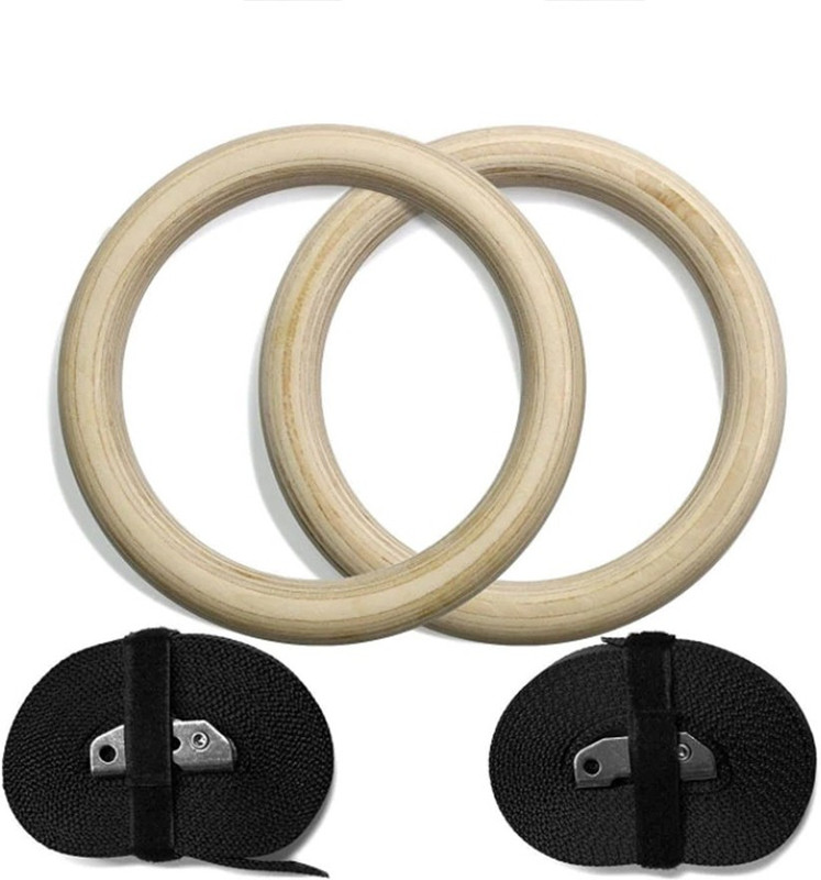 Leosportz wooden Gymnastic Rings W/Adjustable Straps, Metal Buckles & Home Gym (Set of 2) - Non-Slip - Great for Workout, Strength Training, Fitness Pilates Ring(Brown)