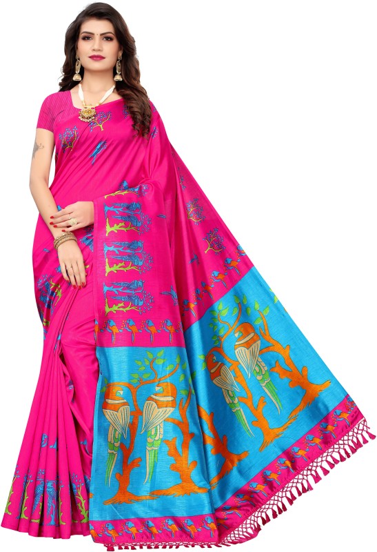 SareeSell Printed Mysore Silk Blend Saree(Pink)