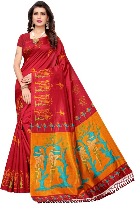 SareeSell Printed Mysore Silk Blend Saree(Red)