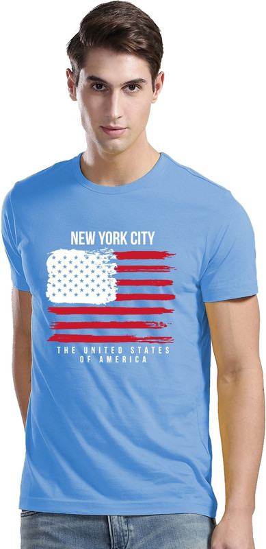 ADRO Printed Men Round Neck Light Blue T-Shirt ADRO Printed Men Round Neck Light Blue T-Shirt