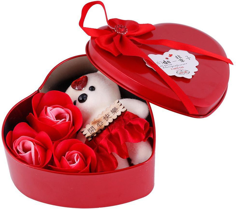 ToyGalaxy Cute Teddy and Rose Box - 7 cm(Red)