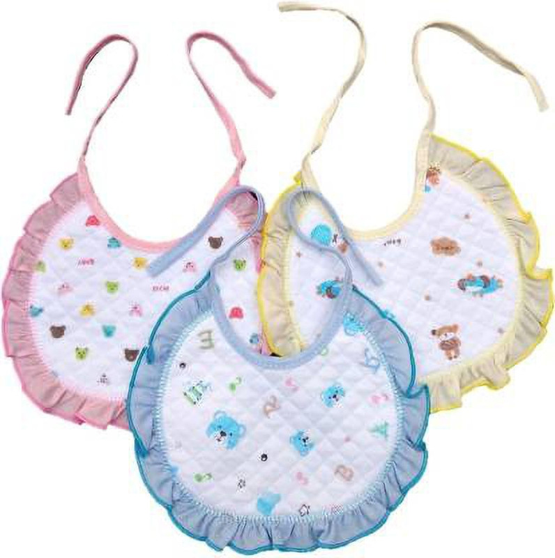 Honey Boo Baby Cotton Bibs with Frill (Pack of 3)(Multicolor)
