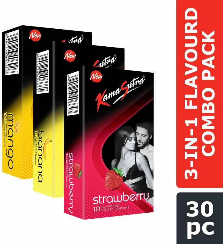 Kamasutra MANGO BANANA STRAUBERRY COMBO Condom(Set of 3, 30 Sheets)