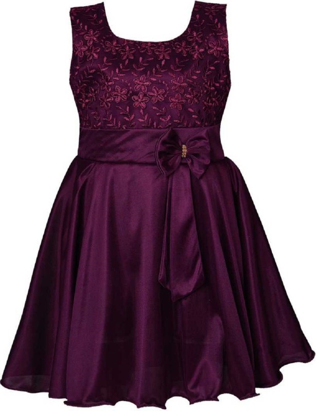 Clobay Girls Midi/Knee Length Party Dress(Purple, Sleeveless)